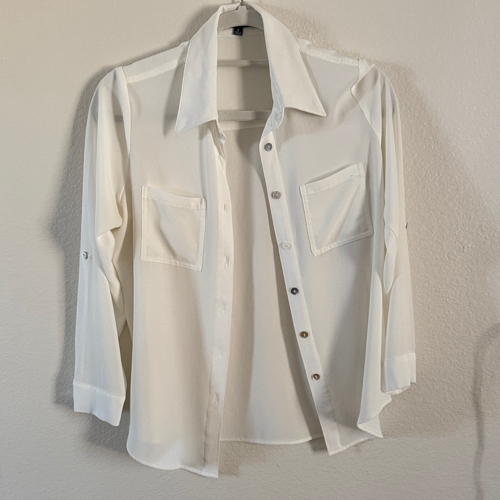 Papermoon White Semi-Sheer Casual Button-Down Shirt